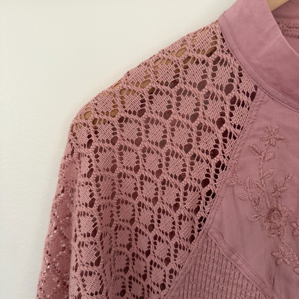 Free People Women's‎ Sweetest Thing Thermal Pink Blush Top Lace Balloon Sleeve M - Picture 8 of 16